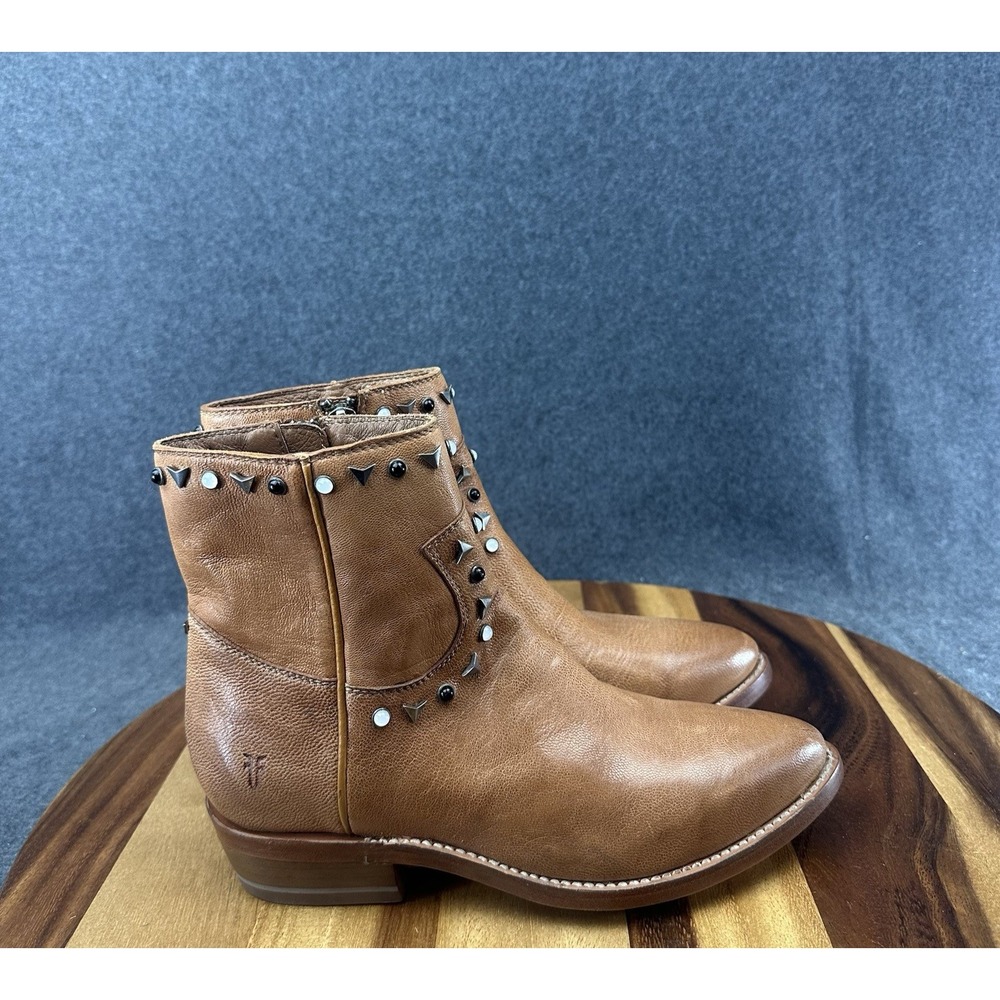 Womens Frye Billy Inside Zip Studded Bootie Brown Leather Ankle Boots 6B Sample